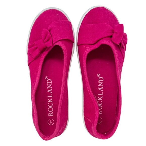 Rockland Girls Pink Canvas Slip-On Flats With Bow - Picture 2 of 6